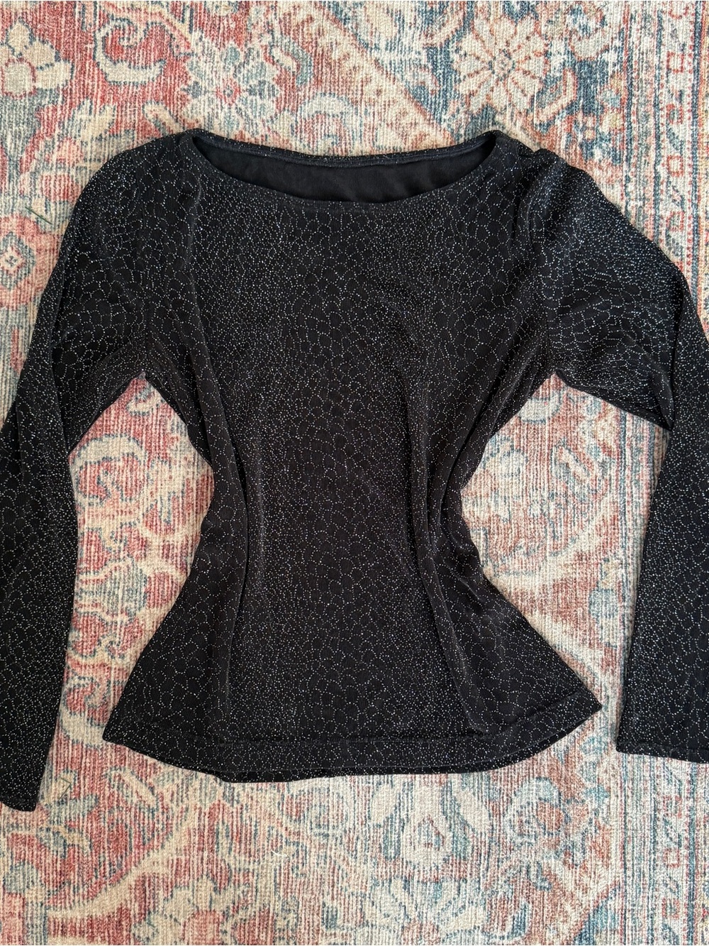 Black Glitter Long-Sleeve Scoop Neck Top